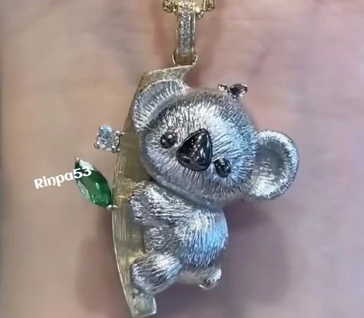 Colgante de oso koala chapado en plata 925 SS para mujer regalo festivo de diamantes creado en laboratorio - Imagen 3 de 4
