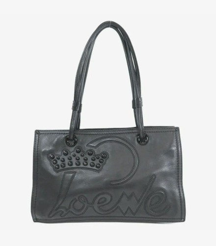 LOEWE Shopper Tote Bag Hand Shoulder Black Leather Used Woman From Japan