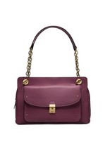 Tory Burch Women s Priscilla Gold Chain Plum Leather Push Lock Shoulder Bag