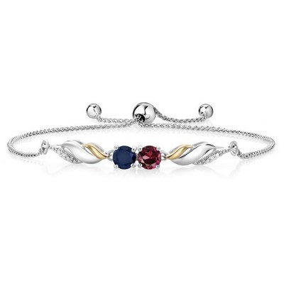 1.22 Ct Rhodolite Garnet Sapphire 925 Silver and 10K Yellow Gold Bracelet