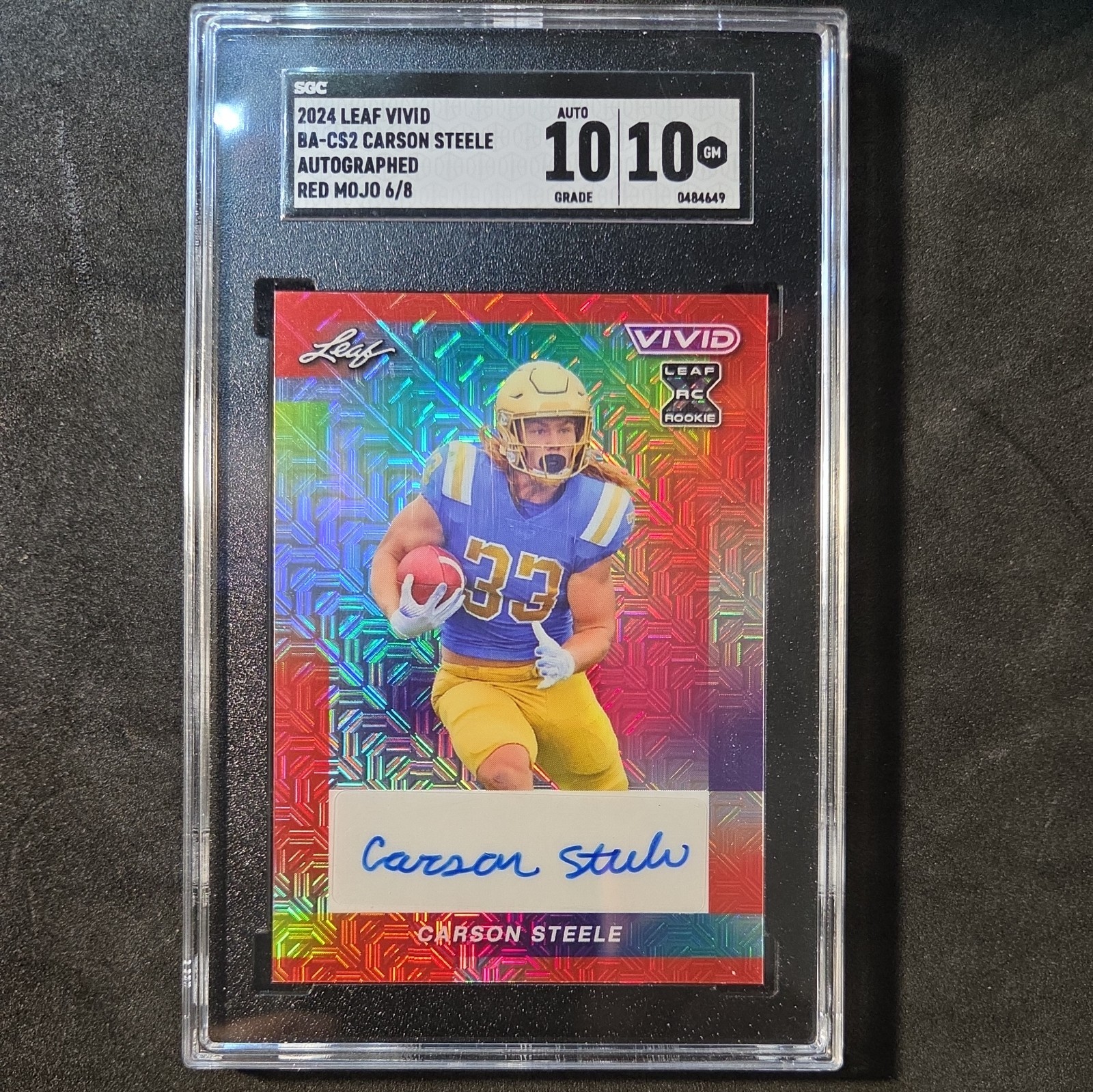 Carson Steele 2024 Leaf Vivid Red Mojo Autograph Auto Card /8 #BA-CS2