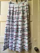Vintage 80s White Geometric Aline Skirt XS Cotton Funky Artpop Eclectic Twee