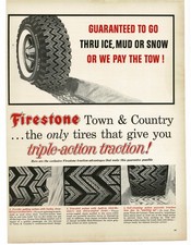 1956 Firestone Snow Tires Town & Country art Vintage Print Ad