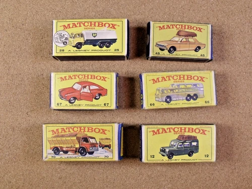 6 ORIGINAL BOXES FOR OLD VINTAGE LESNEY MATCHBOX VEHICLES LOT 3