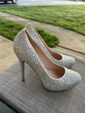Silver Wedding Bride Crystals High Heel 4  Stilettos Shoes Size 9. Worn Once