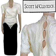 Vintage Scott McClintock Dress Victorian White Lace Black Velvet Gown Prom 14