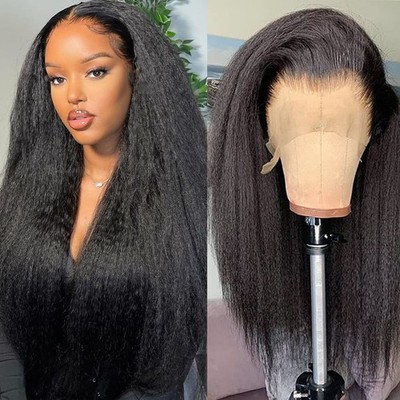 GOLFMAX Kinky Straight Lace Front Wigs Human Hair Pre Plucked With Baby Hairs...
