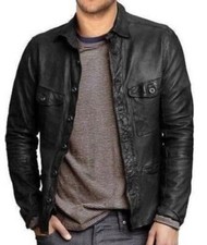 Black Jacket Stylish Soft Slim Shirt New Men's Genuine Lambskin Leather Shirt
