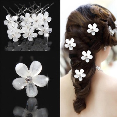 Lot 5pcs Wedding Bridal White Pearl Flower Hair Pins Rhinestone