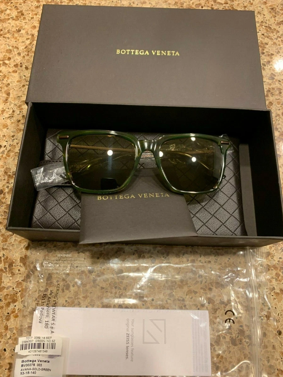 SALE NIB BOTTEGA VENETA Green Hanava Gold Tortoiseshell Square Sunglasses