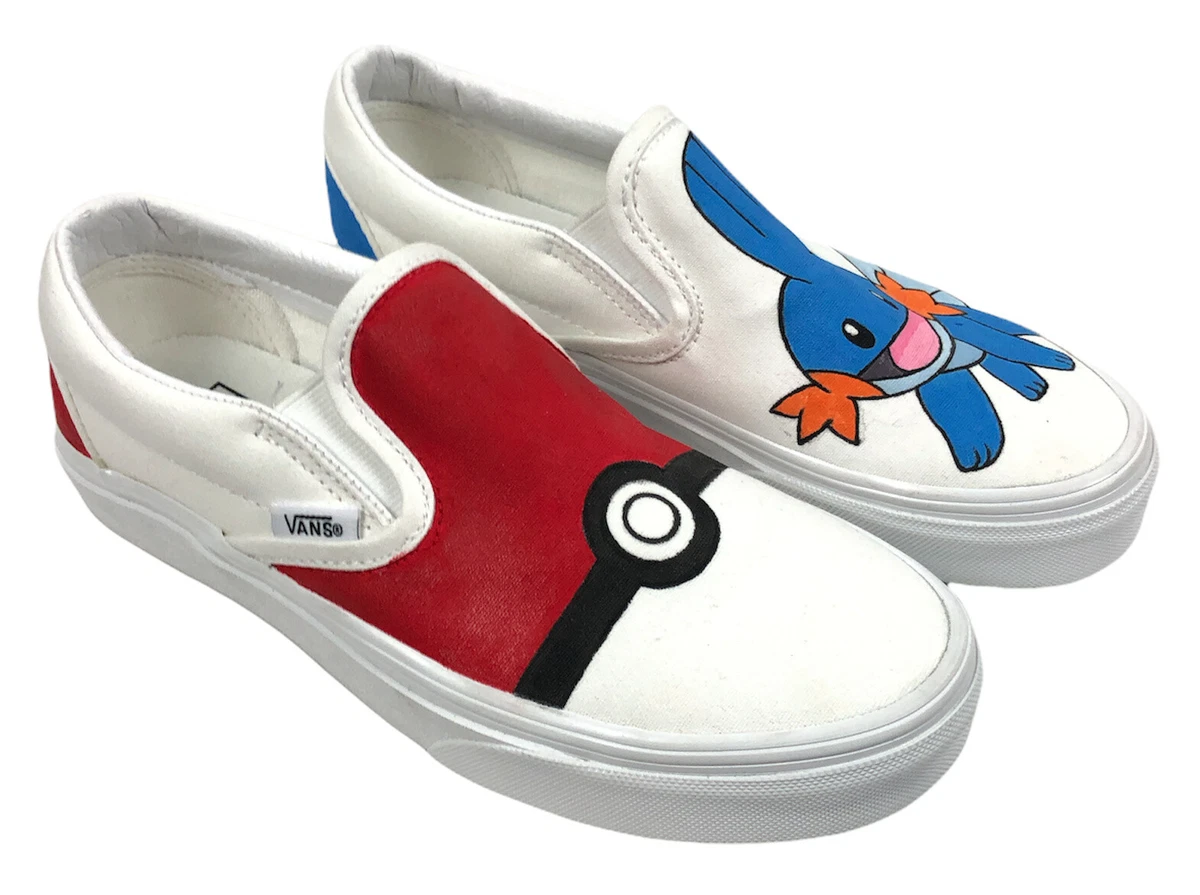 VANS X Pokemon Customized Mudkip Pokeball White Canvas Slip On