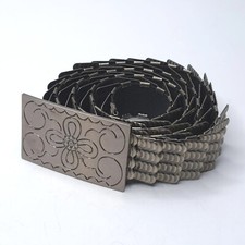 Vintage Silver-Tone Steel Dragon Snake Scale Stretch Belt Flower Etched Buckle