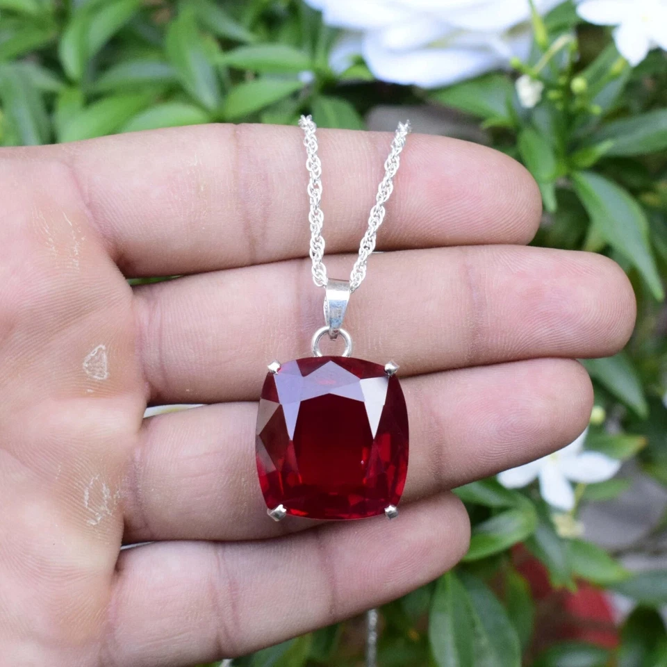 30 Ct Natural Red Ruby Pendant 925 Sterling Silver Cushion Cut Gemstone Jewelry - Image 4 of 4