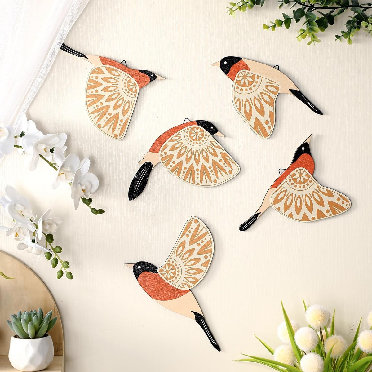 Barydat Pcs Wooden Bird Wall Art Wood Flying Birds Decor Rustic