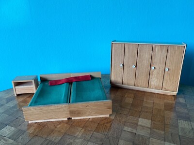 Schlafzimmer Bett Schrank Rülke  Puppenstube  1:12 dollhouse bedroom
