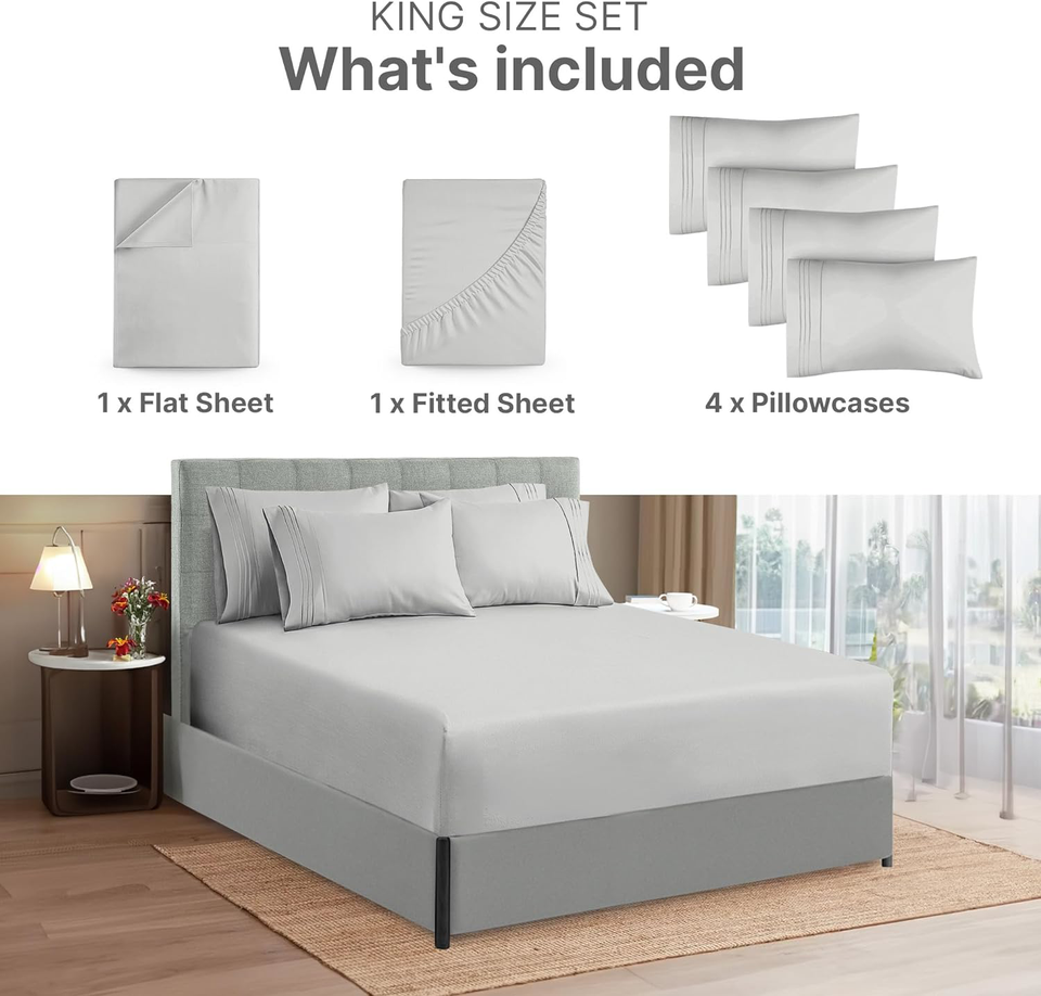 Extra Deep King Sheet Set 6 Piece Breathable & Cooling Sheets Hotel Luxury eBay