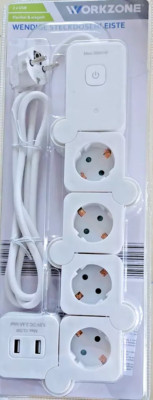 Mehrfachstecker Steckdosenleiste Wendige mit Schalter & USB , Flexibel WORKZONE