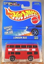 1996 Hot Wheels Blue/White Card #613 LONDON BUS Red -The London Standard w/5 Sp