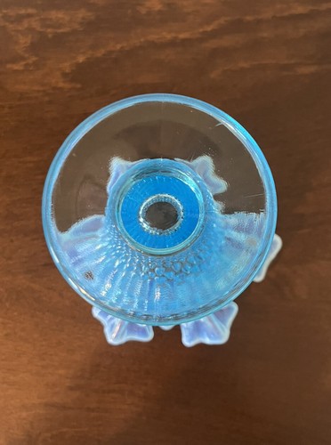 Vintage c1950s Fenton Blue Opalescent Hobnail Double Crimped 5.5” Vase #3656 - Picture 7 of 10