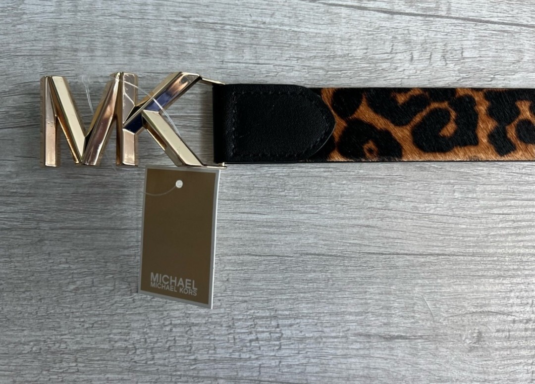 Michael Kors Leopard Print Belt with Gold MK Round Buckle MICHAEL KORS BELT LEOPARD PATTERN GOLD MK LOGO BUCKLE  main image 3