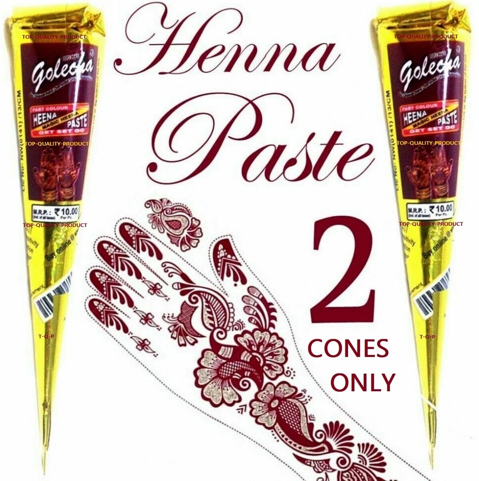 GOLECHA 2 CONE INSTANT MAROON HENNA TUBE TATTOO PEN ORGANIC MEHANDI ARABIC INDIAN UK KIT