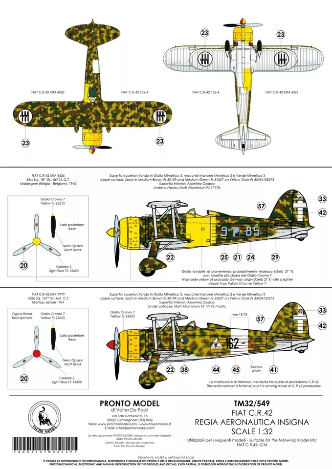 TAURO MODEL TM32/549 FIAT C.R.42 IN REGIA AERONAUTICA INSIGNA - SET 1 (ICM) 1:32 - Immagine 2 di 3