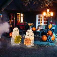32" Peanuts Set of Two Ghosts Halloween Outdoor LED Charlie Brown Halloween Deco
