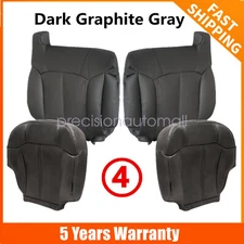 For  1999 2000 2001 2002 GMC Sierra Both Side Leather Seat Cover Dark Gray 4PCS