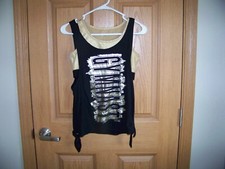 JUSTICE ACTIVE GIRLS GYMNAST TANK TOP  SPORTS BRA SZ 14 BLACK/GOLD CLEAN NICE