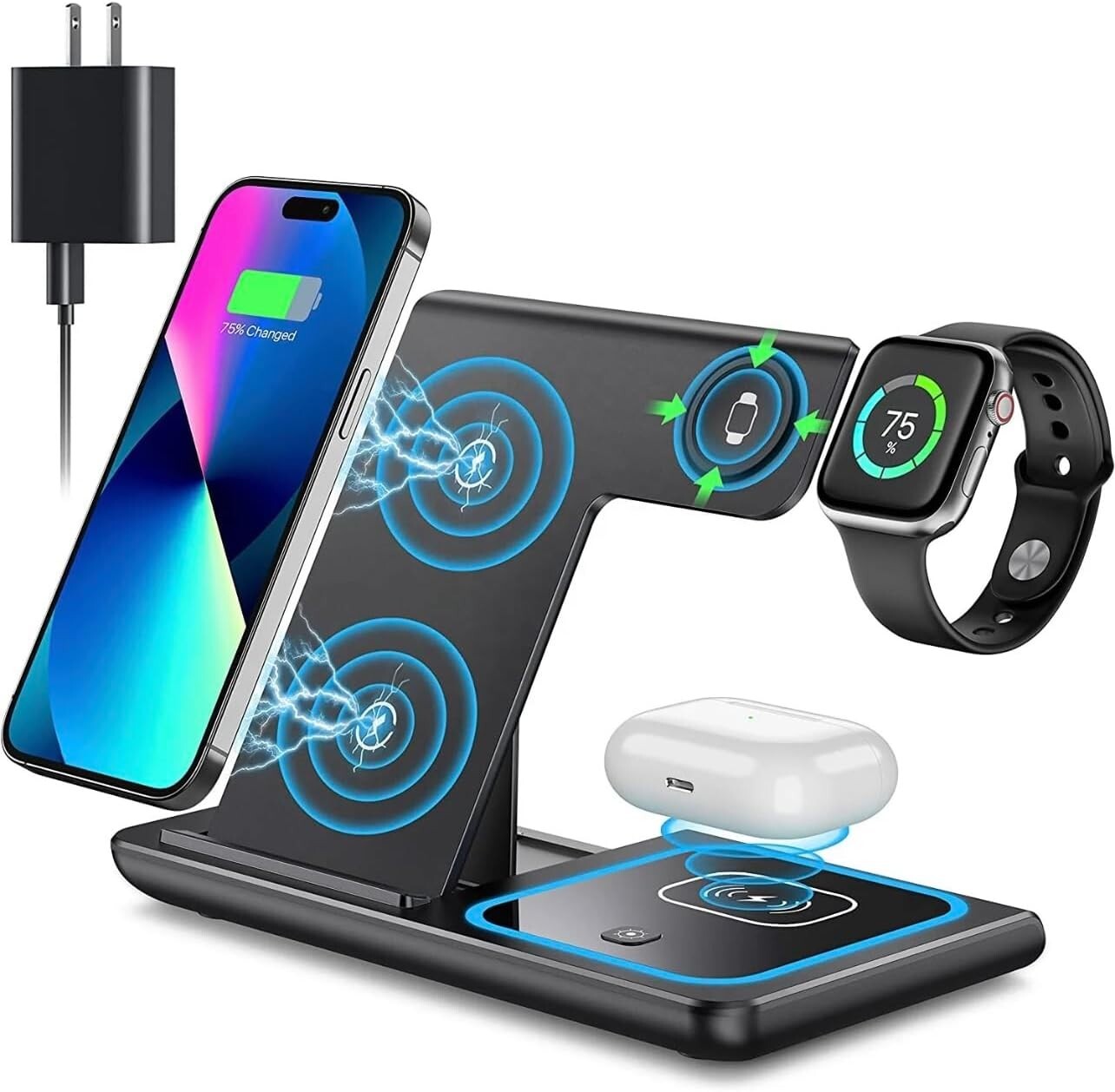 Wireless Charger 3 in 1 Wireless Charging Station, Fast Wireless Charger Stand-image