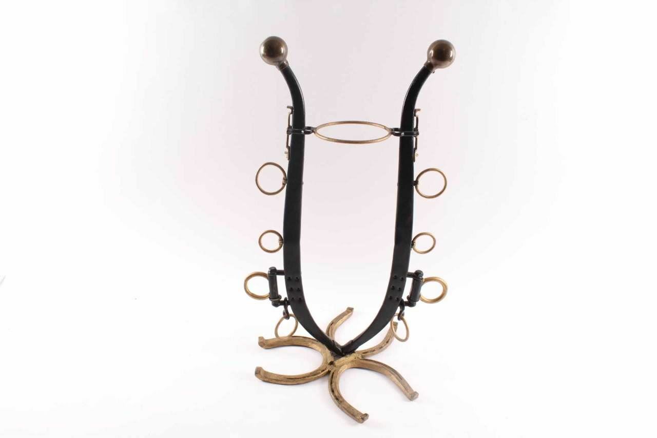 Vintage Brass Knob Horse Hames & Horseshoe Farm Art Ashtray Or Planter