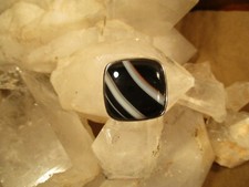 Banded Black Agate, Sterling Silver Statement Ring, Size 9