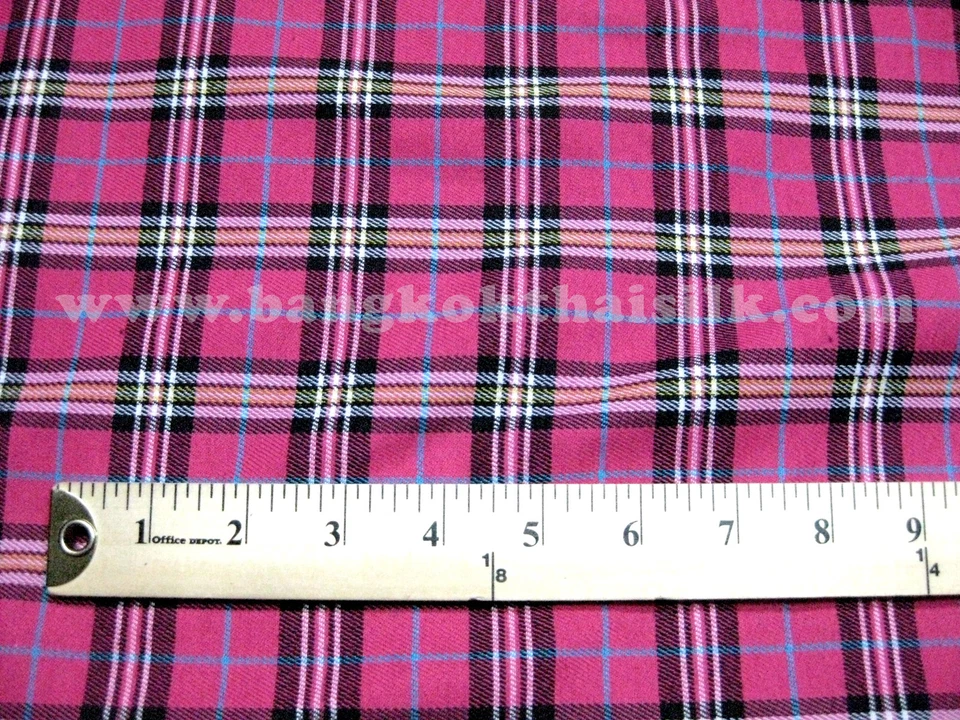 Plaid Scottish Tartan Woven Cotton Fabric Material Kilts Skirts Magenta Pink - Image 2 of 2