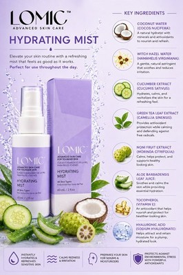 LOMIC  Hydrating Mist 60mL All Skin Types Face Spray Lightweight Hydration Daily