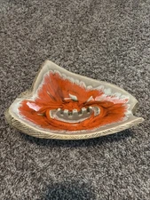 Vintage Orange Glazed Ceramic Ashtray Made in USA MCM S 14-T 8.5" L
