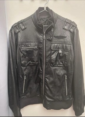 Affliction Men's Black Biker Jacket Full Zip Stand-Up Collar Size L
