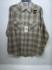 New Men  s Yellow Plaid ELY Cattleman Long Sleeve Pearl Snap Shirt. L P-53
