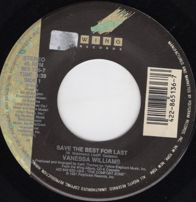 Vanessa Williams   Save The Best For Last 1991 Wing Soul VG+