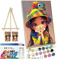 Paint by Numbers Kit for Adults with Frame Cartoon Paint by Number with Easel Ca