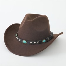 Gray Western Cowboy, Cowgirl Hat, Turquoise, Men Women Retro Wide Brim