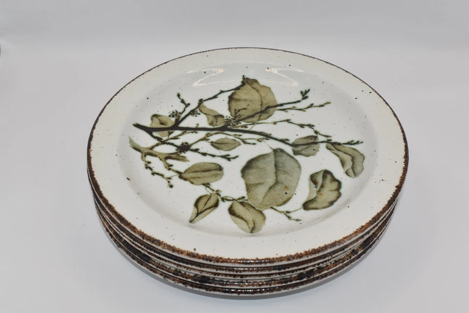 Set of 7 Midwinter Stonehenge Green Leaves Side Plates 18cm Diameter - 1970s - Image 4 of 4