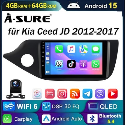 4+64G 1280*800 Android 15 Autoradio Carplay HiFi Navi +Kam Für KIA CeeD JD 12-17
