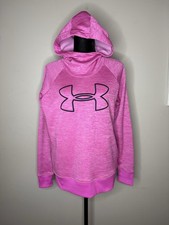 Under Armour Hoodie Loose Fit Coldgear Womens M Pink Logo Sweatshirt Cowl Neck
