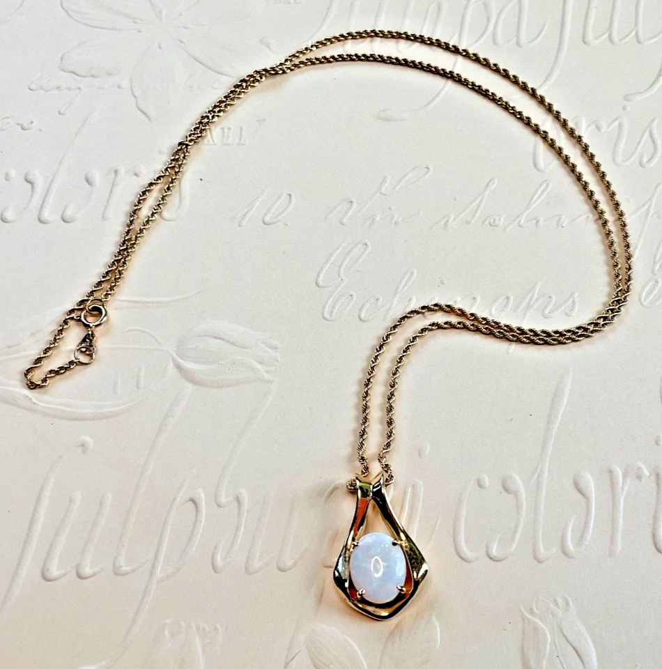 "Collar colgante de ópalo de oro amarillo macizo de 14 quilates cadena de cuerda de 18"" 4,94 g" Foto 2 de 4