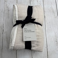 West Elm European Flax Linen Quilted Euro Sham Beige And Cream New W/Tags 26x26