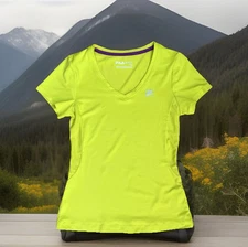 FILA Women's Shirt Sport Top Tru-Stretch Racer Tee Lime XS Casual V-Neck NWT