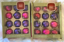2 Boxes Vintage Shiny Brite Round Ball Hot Pink & Purple Ornaments 24pcs