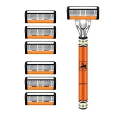 6-Layer Safety Razor Set for Men Stainless Steel Shaving Razor with Replaceable