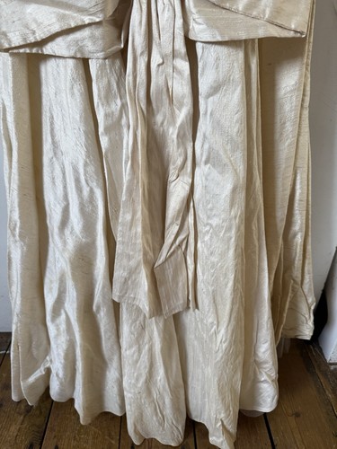 Vintage Cream Lace Ruffle Big Bow Wedding Dress Buttons Beaded Floral SEE DES TC - Picture 15 of 20
