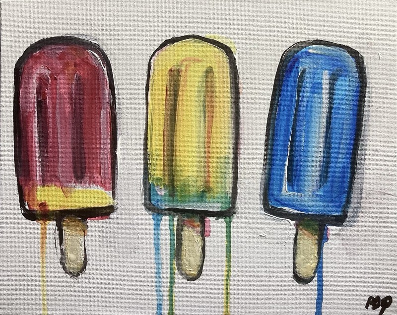 PDQ Artist Original Painting Popsicle Pop Art Color Abstract Acrylic 8x10 Canvas